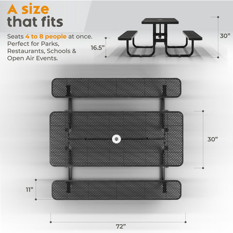 Metal Picnic Table - Rectangle Expanded Metal - 6ft - Black