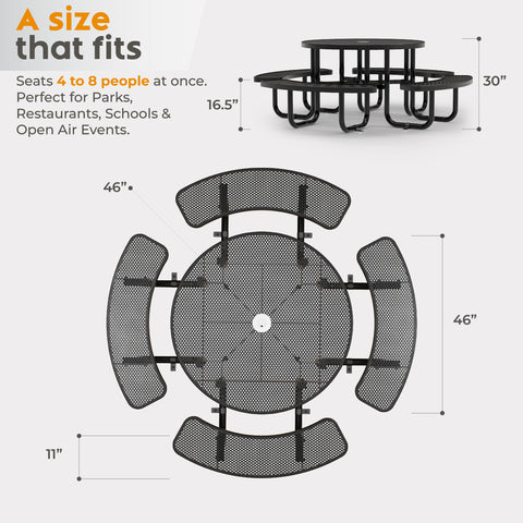 Metal Picnic Table - Round Punched Metal - 46 in - Black