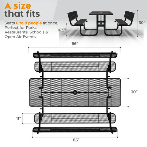 Metal Picnic Table - Rectangle Expanded Metal - 8ft - Black - ADA Compliant