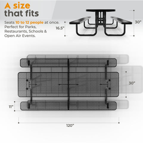 Metal Picnic Table - Rectangle Expanded Metal - 10ft - Black - ADA Compliant
