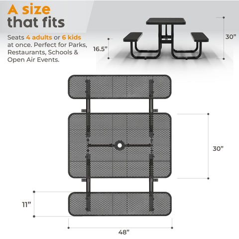 Metal Picnic Table - Rectangle Punched Metal - 4ft - Black - ADA Compliant