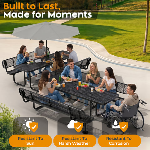 Metal Picnic Table - Rectangle Expanded Metal - 8ft - Black - ADA Compliant