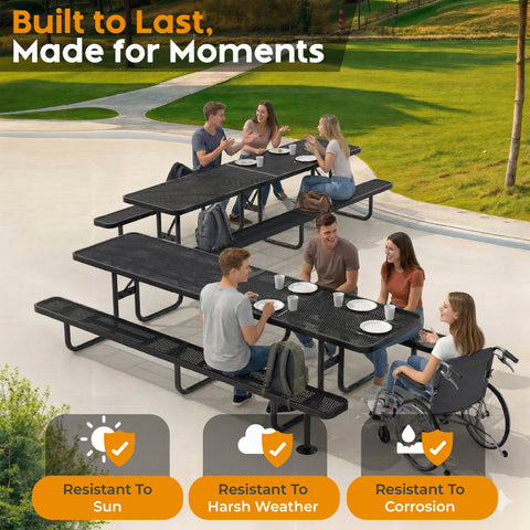 Metal Picnic Table - Rectangle Expanded Metal - 10ft - Black - ADA Compliant