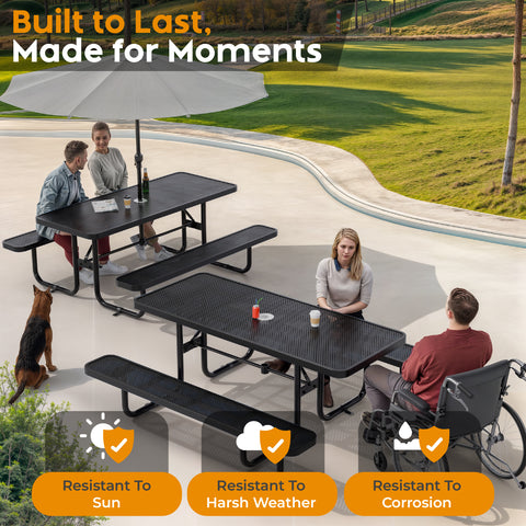 Metal Picnic Table - Rectangle Punched Metal - 6ft - Black
