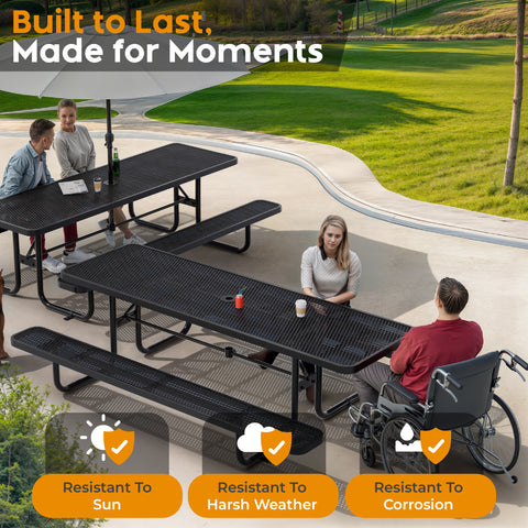 Metal Picnic Table - Rectangle Expanded Metal - 8ft - Black