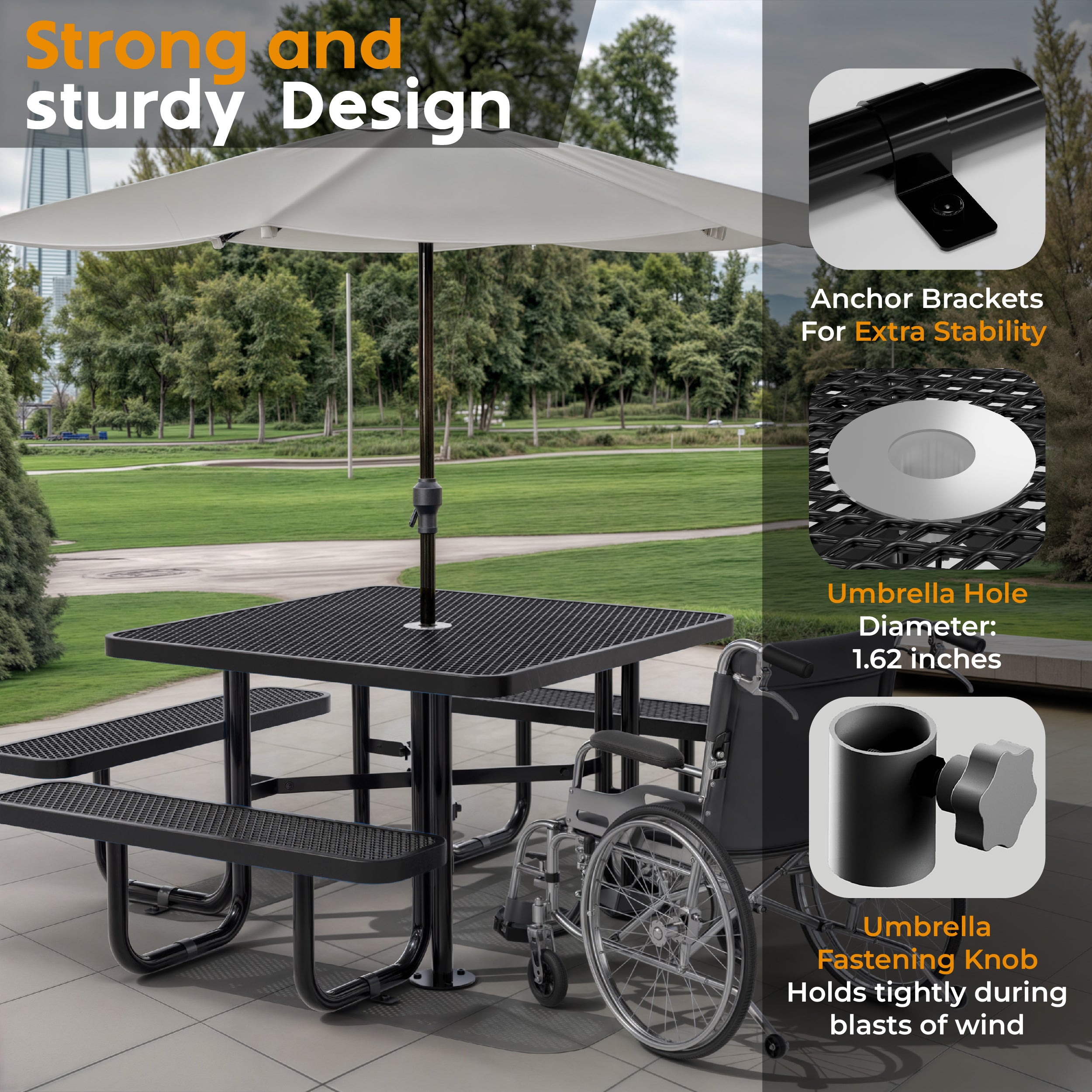 Metal Picnic Table - Square Expanded Metal - 46 in - Black - ADA