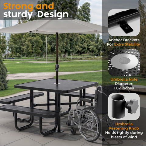 Metal Picnic Table - Square Punched Metal - 46 in - Black