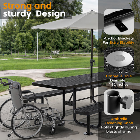 Metal Picnic Table - Rectangle Expanded Metal - 8ft - Black