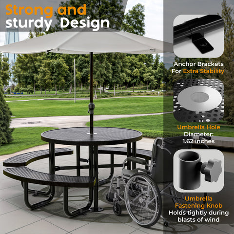 Metal Picnic Table - Round Punched Metal - 46 in - Black