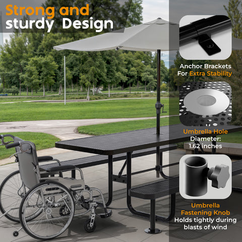 Metal Picnic Table - Rectangle Punched Metal - 8ft - Black