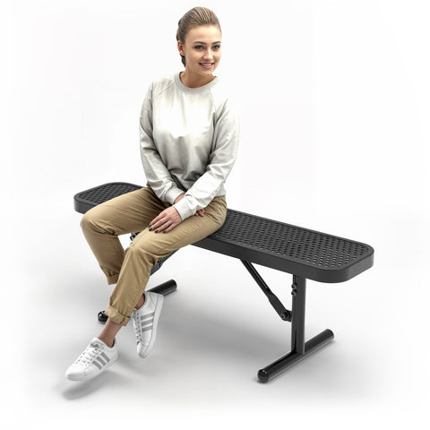 Heavy-Duty Outdoor Bench - Expanded Metal - 4ft - Portable - Black - No Back