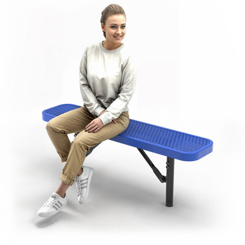 Heavy-Duty Outdoor Bench - Expanded Metal - 4ft - Inground - Blue - No Back