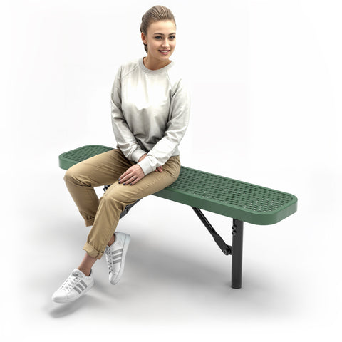 Heavy-Duty Outdoor Bench - Expanded Metal - 4ft - Inground - Green - No Back