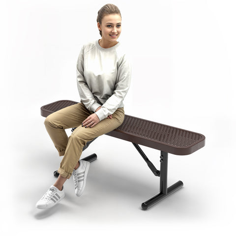 Heavy-Duty Outdoor Bench - Expanded Metal - 4ft - Portable - Brown - With Backrest