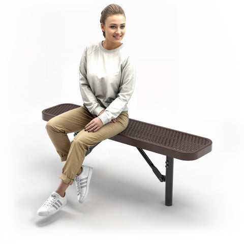 Heavy-Duty Outdoor Bench - Expanded Metal - 4ft - Inground - Brown - With Backrest