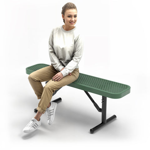 Heavy-Duty Outdoor Bench - Expanded Metal - 4ft - Portable - Green - No Back
