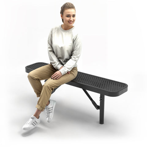 Heavy-Duty Outdoor Bench - Expanded Metal - 4ft - Inground - Black - No Back