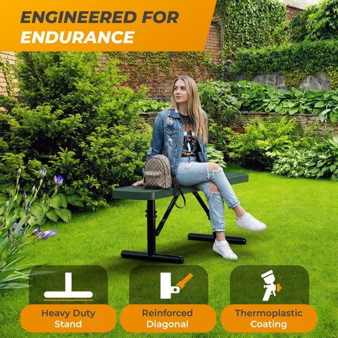 Heavy-Duty Outdoor Bench - Expanded Metal - 4ft - Portable - Green - No Back