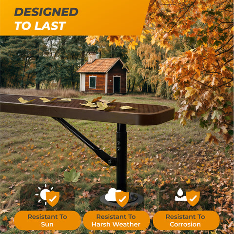 Heavy-Duty Outdoor Bench - Expanded Metal - 4ft - Surface - Brown - With Backrest