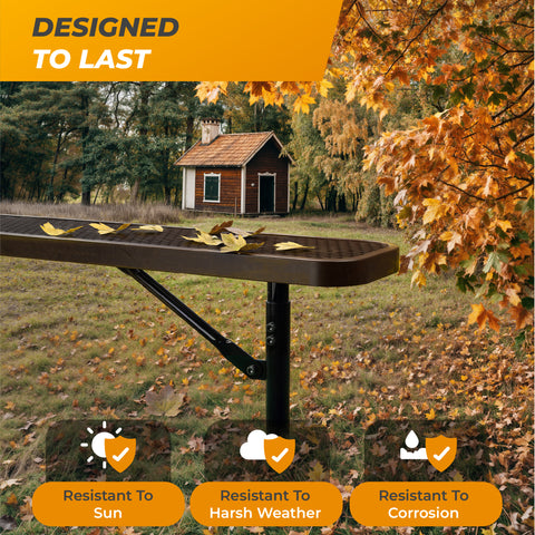 Heavy-Duty Outdoor Bench - Expanded Metal - 4ft - Inground - Brown - With Backrest