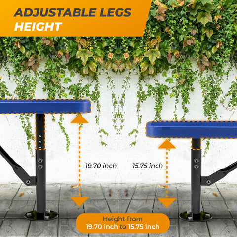 Heavy-Duty Outdoor Bench - Expanded Metal - 4ft - Surface - Blue - No Back