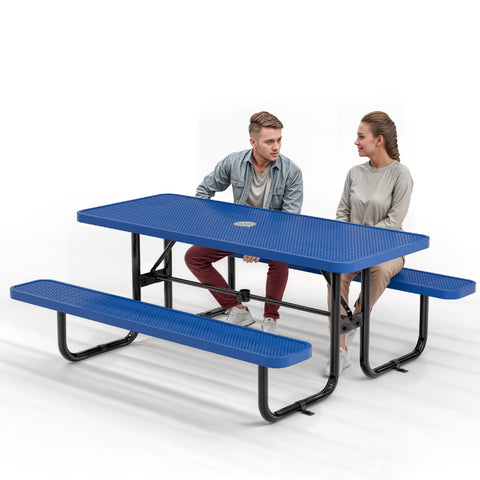 Metal Picnic Table - Rectangle Punched Metal - 6ft - Blue