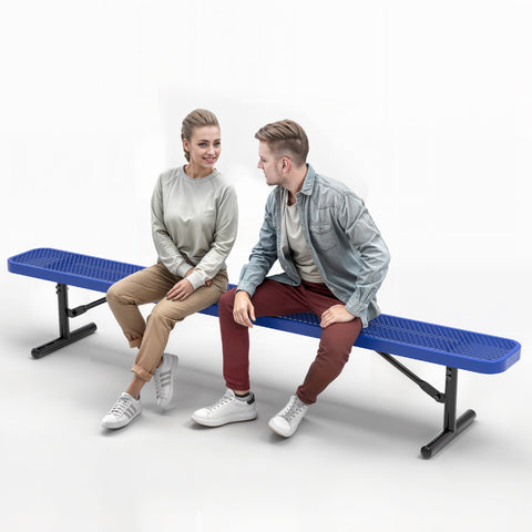 Heavy-Duty Outdoor Bench - Expanded Metal - 8ft - Portable - Blue