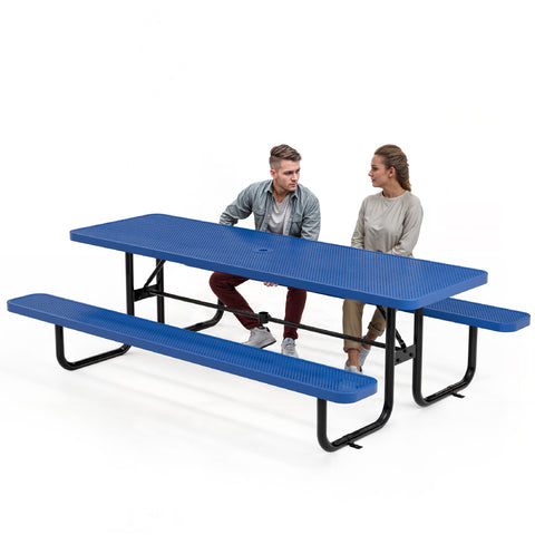 Metal Picnic Table - Rectangle Punched Metal - 8ft - Blue