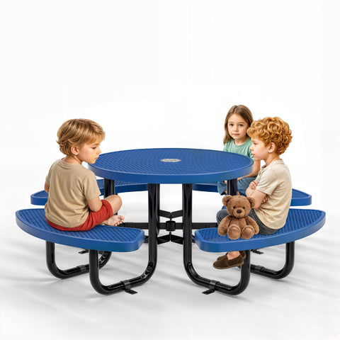 Kids Picnic Table - Round Expanded Metal - 38 in - Blue