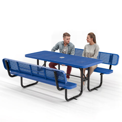 Metal Picnic Table - Rectangle Expanded Metal - 6ft - Blue - With Backrest