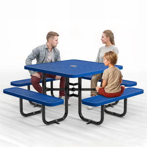 Metal Picnic Table - Square Punched Metal - 46 in - Blue
