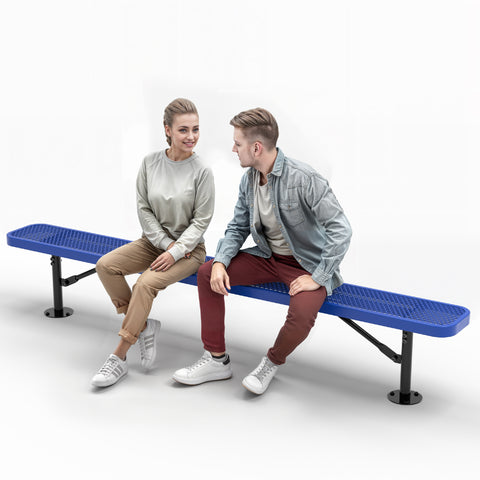 Heavy-Duty Outdoor Bench - Expanded Metal - 8ft - Surface - Blue