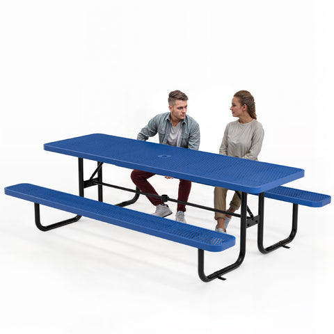 Metal Picnic Table - Rectangle Expanded Metal - 8ft - Blue