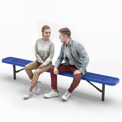 Heavy-Duty Outdoor Bench - Expanded Metal - 8ft - Inground - Blue
