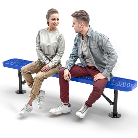 Heavy-Duty Outdoor Bench - Expanded Metal - 6ft - Surface - No Back - Blue