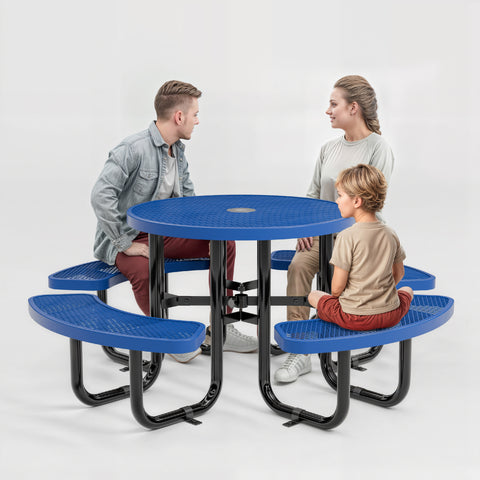 Metal Picnic Table - Round Expanded Metal - 38 in - Blue
