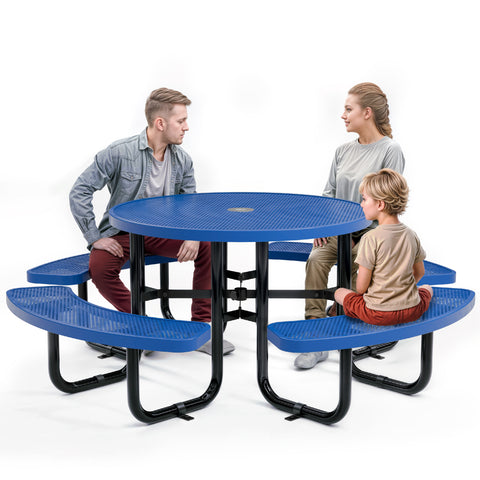 Metal Picnic Table - Round Punched Metal - 46 in - Blue