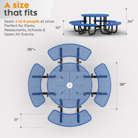 Kids Picnic Table - Round Expanded Metal - 38 in - Blue