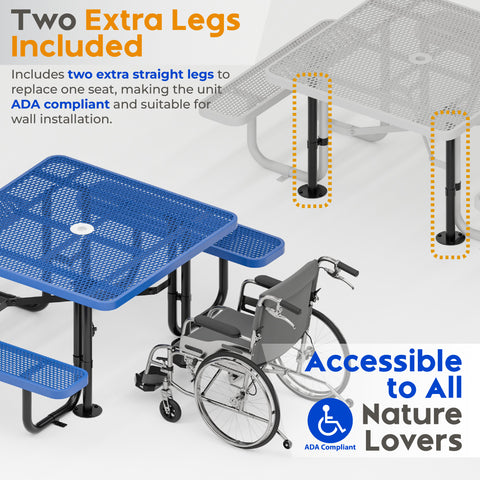 Metal Picnic Table - Square Expanded Metal - 46 in - Blue