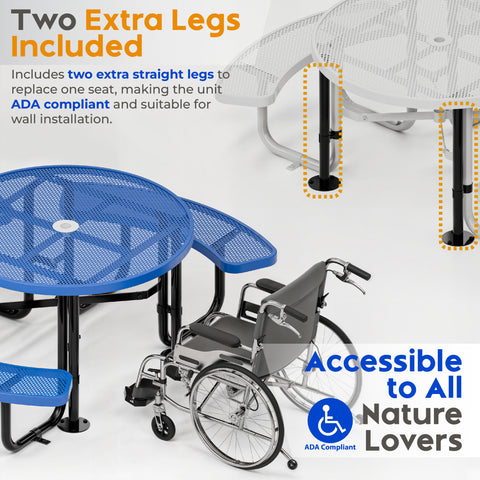 Metal Picnic Table - Round Punched Metal - 46 in - Blue