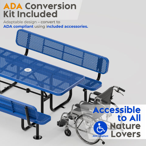 Metal Picnic Table - Rectangle Expanded Metal - 6ft - Blue - With Backrest