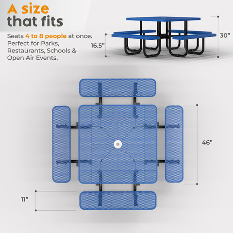 Metal Picnic Table - Square Punched Metal - 46 in - Blue