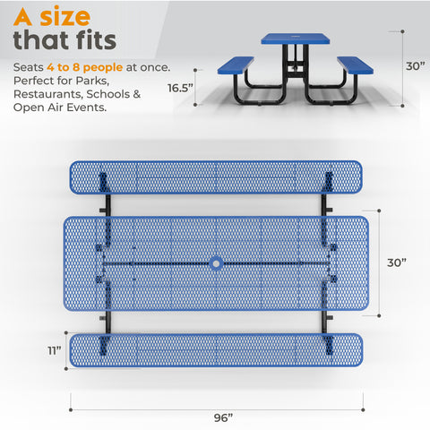 Metal Picnic Table - Rectangle Expanded Metal - 8ft - Blue