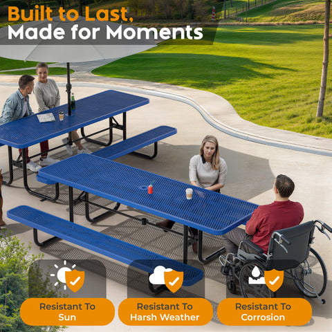 Metal Picnic Table - Rectangle Expanded Metal - 8ft - Blue