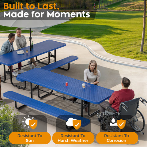 Metal Picnic Table - Rectangle Punched Metal - 8ft - Blue