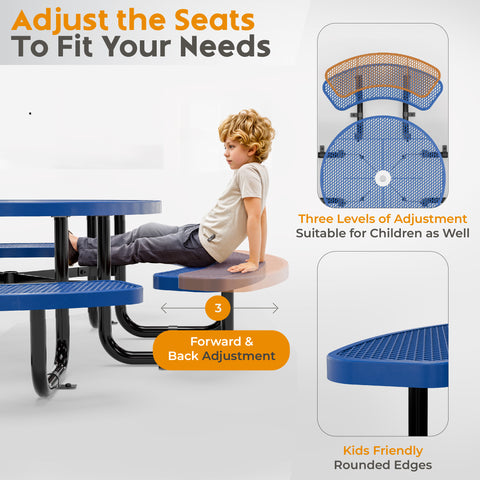 Kids Picnic Table - Round Expanded Metal - 38 in - Blue