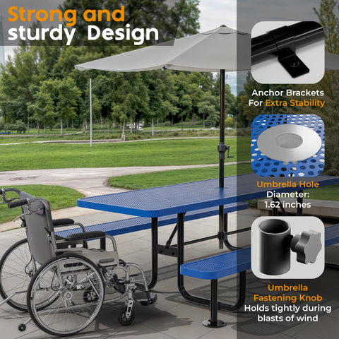 Metal Picnic Table - Rectangle Punched Metal - 8ft - Blue