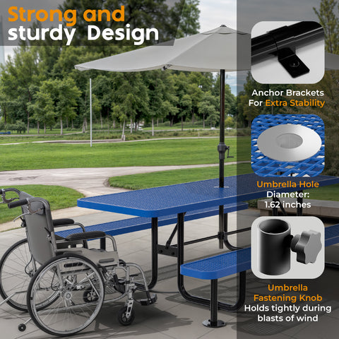 Metal Picnic Table - Rectangle Expanded Metal - 8ft - Blue
