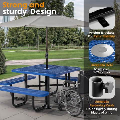 Metal Picnic Table - Square Expanded Metal - 46 in - Blue