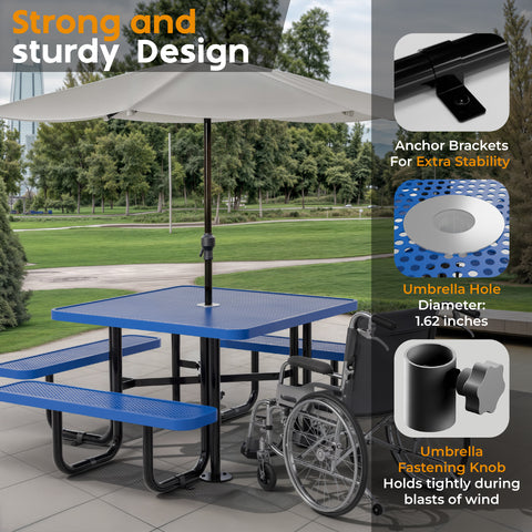 Metal Picnic Table - Square Punched Metal - 46 in - Blue